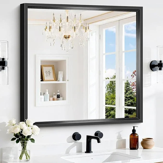 CIVENO Black Bathroom Mirror, 30x30 Square Mirrors for Wall, 0.6" Thickened Deep Frame, Brushed Black Rectangle Mirrors for Over Sink, Shatterproof Tempered Glass, Antirust, Horizontally or Vertically - ModernBath