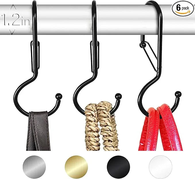 Blau Marité 6 Purse Hanger for Closet. Tote Hanger. S-Shaped Hooks S Hooks Twist Design. Anti Drop S-Shaped Hook for Hanging Handbags with Safety Buckle to Prevent Falls. Heavy Duty. (Black, Twisted) - ModernBath