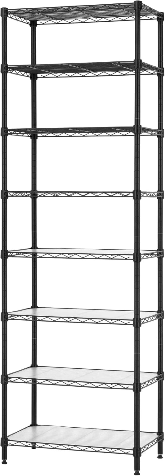 Finnhomy 8-Tier Wire Shelving Unit Adjustable Steel Wire Rack Shelving 8 Shelves Steel Storage Rack or Two 4-Tier Shelving Units with PE mat, Leveling Feet and Safety Device, NSF Certified, Black - ModernBath