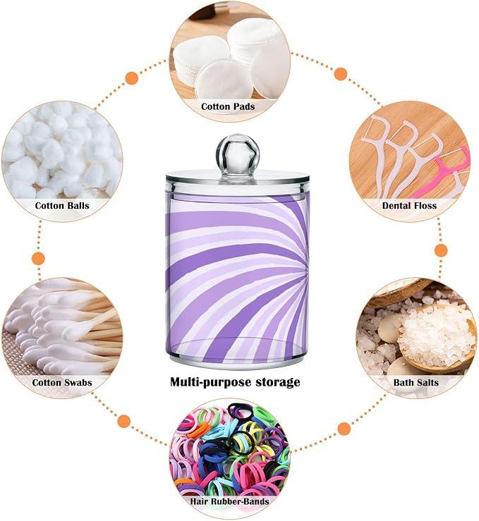 Tatenale Qtip Holder Bathroom Set Q tip Cotton Ball Swab Pad Dispenser Container Organizer Plastic Jars with Lids Storage 2Pack Purple Wavy Stripes - ModernBath