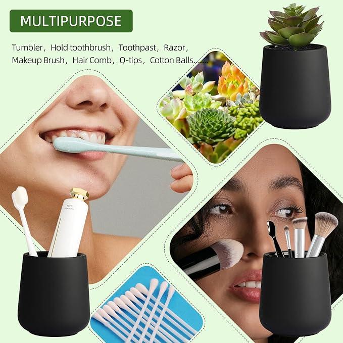 Black Bathroom Accessories Set 3 pcs - Ceramic Foaming Bathroom Soap Dispenser Set Farmhouse Black Bathroom Decor, Foam Soap Dispenser and Toothbrush Holder/Tumbler Cup, Tray - ModernBath