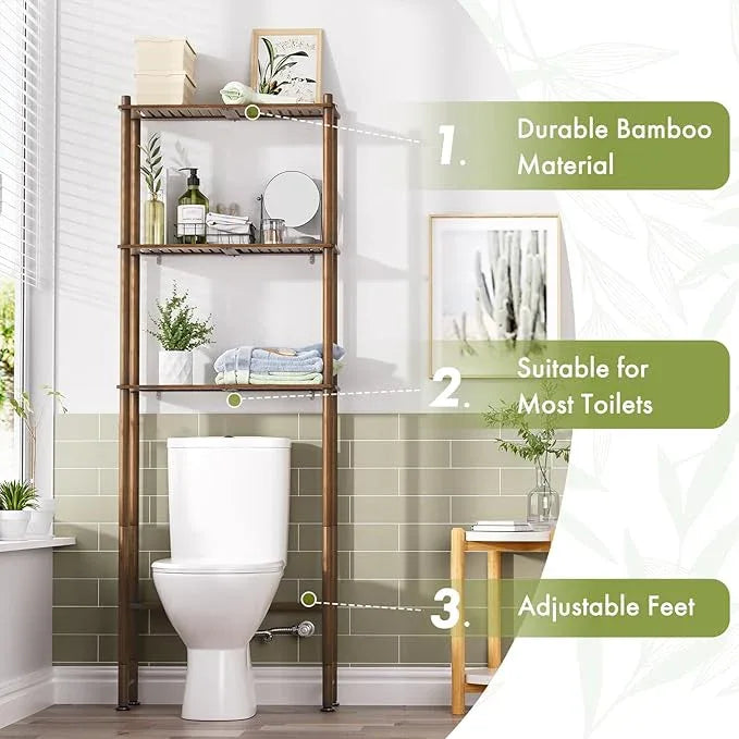 AmazerBath Bamboo Over The Toilet Storage Shelf, Over Toilet Bathroom Organizer Rack, 3-Tier Bathroom Shelves Over Toilet, Space Saver, Walnut Brown - ModernBath