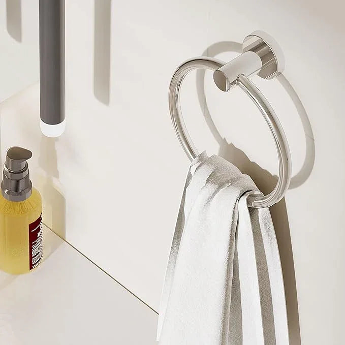 Chrome Hand Towel Holder for Bathroom (2 Pack) Kitchen Towel Ring Modern Rounded Base Wall Mount SUS304 Stainless Steel - ModernBath