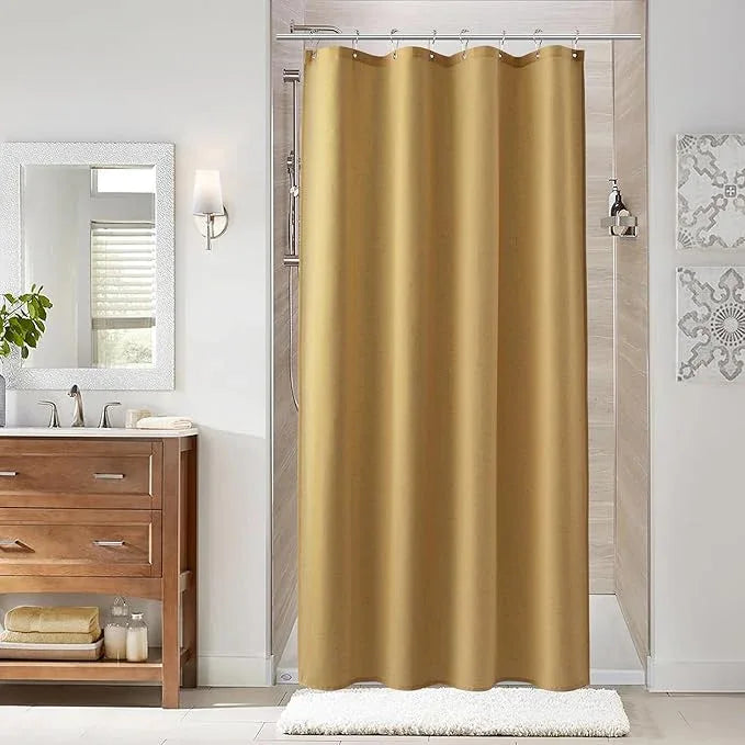 Naturoom 48 Inch Gold Linen Shower Curtain - Stall Narrow Half Ultra Thick Fabric Shower Curtain Set with Hooks, Boho Farmhouse Rustic RV Camper Bath Curtains for Bathroom, 48x72 - ModernBath