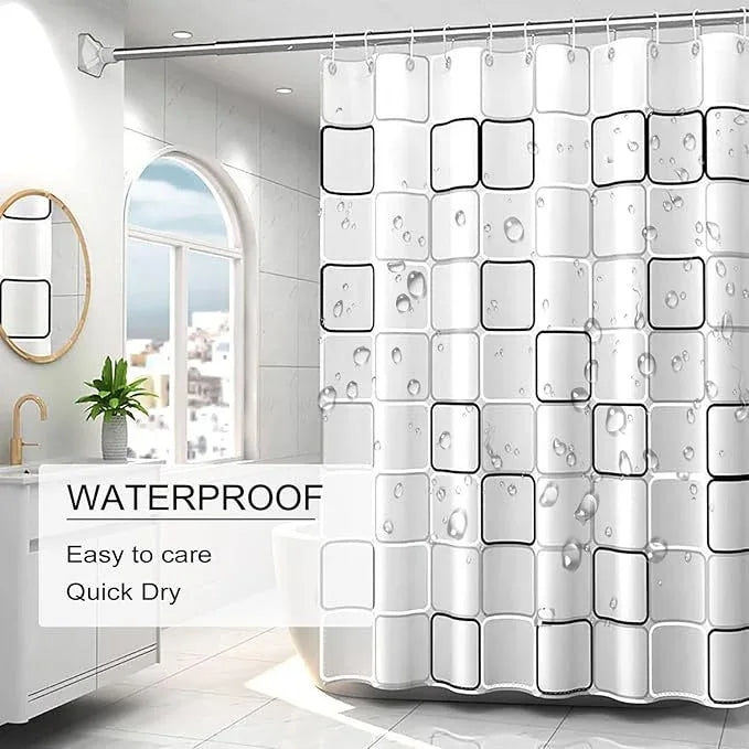 TIKABC Shower Curtain Liner, 4G PEVA Shower Liner, Plastic Waterproof Shower Curtains, with Grommet Holes and 3 Magnetic Weights(Black White Big Square) - ModernBath
