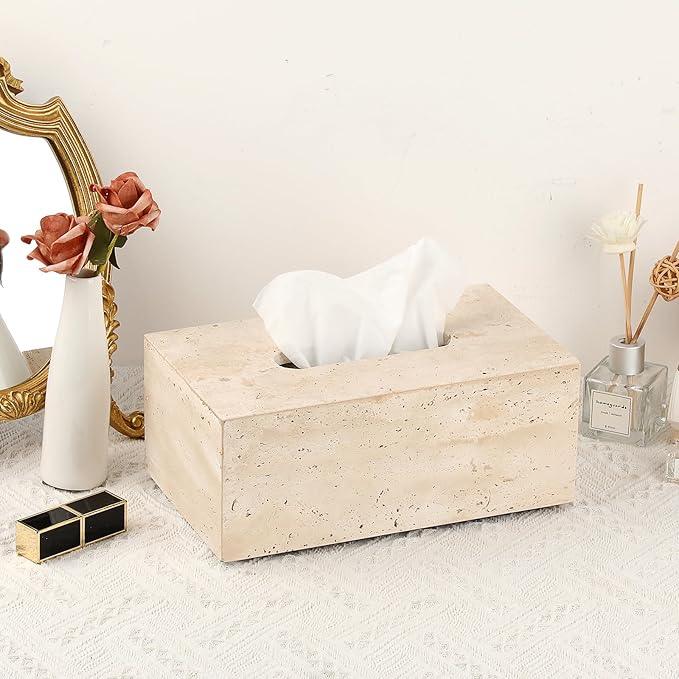 Sumnacon Rectangular Tissue Box Cover Natural Travertine Tissue Cover with Pads,Heavy Duty Stone Tissue Box Holder,Gorgeous Tissue Holder for Toilet Bathroom Kitchen Living Room Table,Light Beige - ModernBath