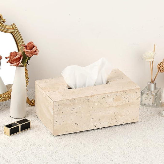 Sumnacon Rectangular Tissue Box Cover Natural Travertine Tissue Cover with Pads,Heavy Duty Stone Tissue Box Holder,Gorgeous Tissue Holder for Toilet Bathroom Kitchen Living Room Table,Light Beige - ModernBath