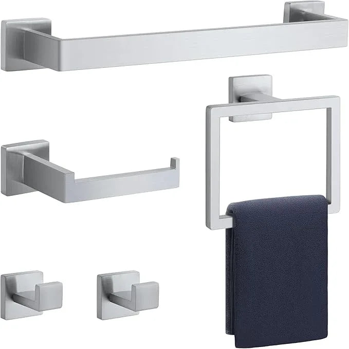 Bathroom Hardware Set Brushed Nickel 5-Pieces Bathroom Towel Rack SUS304 Stainless Steel Bath Towel Bar Set, Towel Racks Wall Mounted. - ModernBath