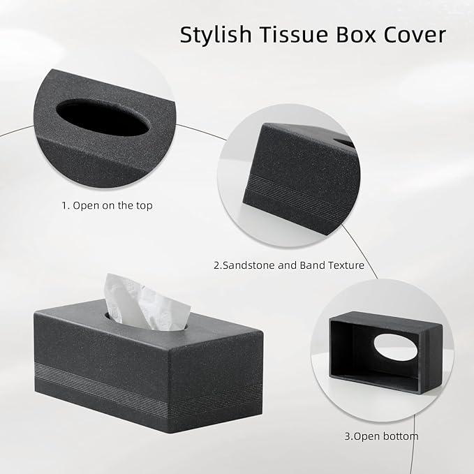Haocoott Tissue Box Cover Rectangle, Resin Facial Tissues Holder Covers RectangularToilet Paper Holder Case Dispenser Home Decorative for Bathroom Kitchen Bedroom Living Room Office (Black) - ModernBath