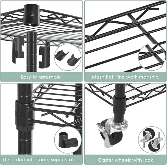 WDT 5-Shelf Shelving Units on Wheels Casters, Adjustable Heavy Duty Metal Shelf Wire Storage Rack for Home Office Garage Kitchen Bathroom Organization(16”Wx36”Dx75”H), Black - ModernBath
