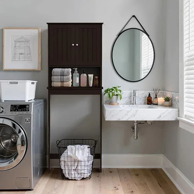 Over The Toilet Storage Cabinet, Behind Toilet Bathroom Organizer with Adjustable Shelves, Wooden Above Toilet Storage Shelf, Space Saver for Restroom, Bathroom, Laundry - ModernBath