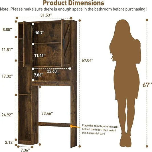 Over The Toilet Storage Cabinet with 7 Storage Shelves, Above Toilet Bathroom Organizer with Toilet Paper Holder Stand, Behind Toilet Cabinet, Space Saver for Restroom, Bathroom, Laundry, Brown - ModernBath