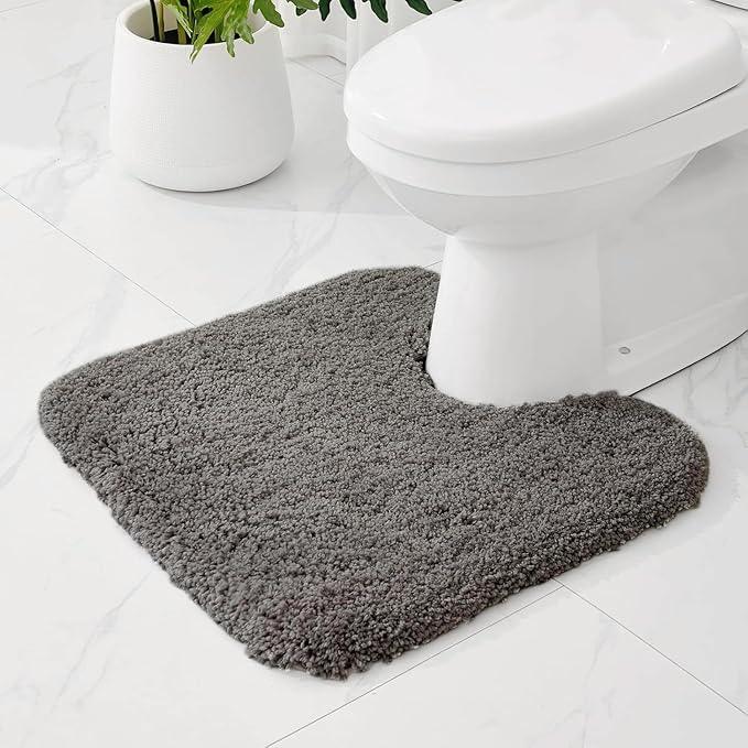 Ruggnovea Toilet Rugs U-Shaped Mat 24x22, Contour Bathroom Mat - Ultra Soft & Absorbent Microfiber, Quick-Dry, Machine Washable with High Density Foam Latex Non Slip Backing, Dark Grey - ModernBath