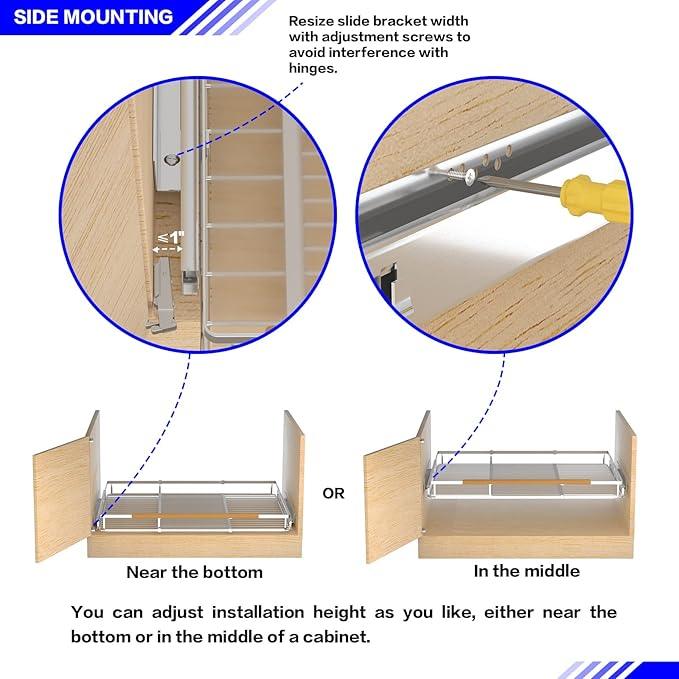 Pull Out Drawer Cabinet Organizer, Expandable Slide Out Storage Shelves - Heavy Duty, Durable and Smooth Slide-Out, 12.3" x 18.3" Wide x 17.3" Deep, 2 Pack - ModernBath