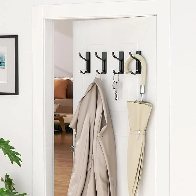 pickpiff Adhesive Wall Coat Hooks - Heavy Duty Stick-On Door Hanger, Metal Hook for Hanging Towel,Purse, Robe, Backpack, Jacket, Clothes - for Bathroom,Dorm, Closet, Kitchen - Black, 4 Pack - ModernBath