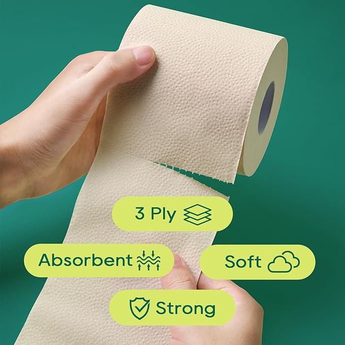ECOLipak Bamboo Toilet Paper 3 Ply, Septic Safe Toilet Tissue, 12 Double Rolls, 320 Sheets Per Roll, Tree Free, Non Toxic, Soft and Absorbent, Eco Friendly Dye-Free Paper, Brown - ModernBath