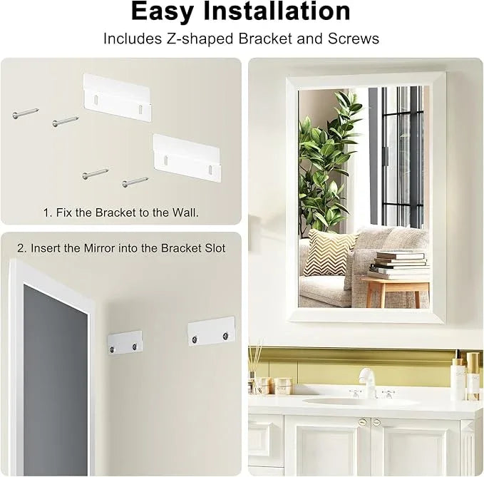 Bathroom Mirror for Over Sink,22x30Inch White Thick Anti-Rust Metal Frame, Rectangle Decorative Wall Mirror with HD Tempered Glass, Horizontal or Vertical Mount for Vanity, Bathroom,Living Room - ModernBath