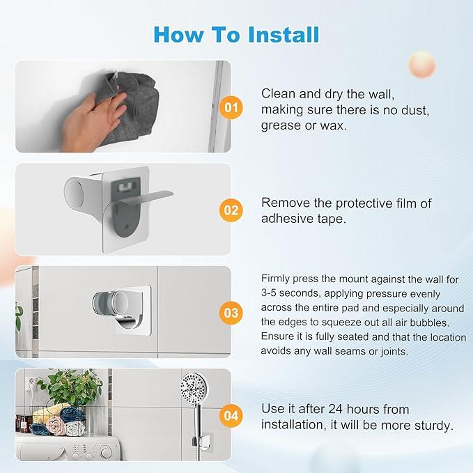 Hibbent Showerhead Holder, Strong Adhesive and Waterproof Handheld Shower Holder and Bracket, Height Adjustable Shower Wand Holder, Wall Mount, No Drilling, Chrome Finish - ModernBath