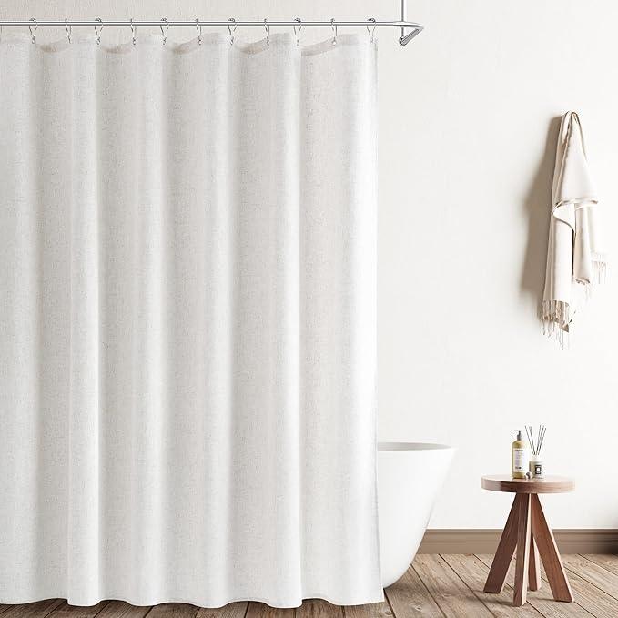 Naturoom Natural Linen Shower Curtain, Country Boho Farmhouse Bath Decor Shower Curtains Neutral Cloth Weighted Textured Fabric Bath Curtain Liner with Hooks, Beige White, 72x96 - ModernBath