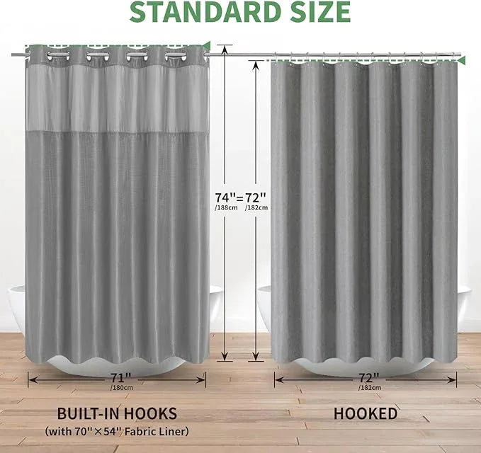 eachope No Hook Waffle Weave Shower Curtain with Snap-in Fabric Liner Set,Grey Shower Curtains for Bathroom with See Through Top Window,Water Repellent & Washable,71Wx74H,Gray - ModernBath