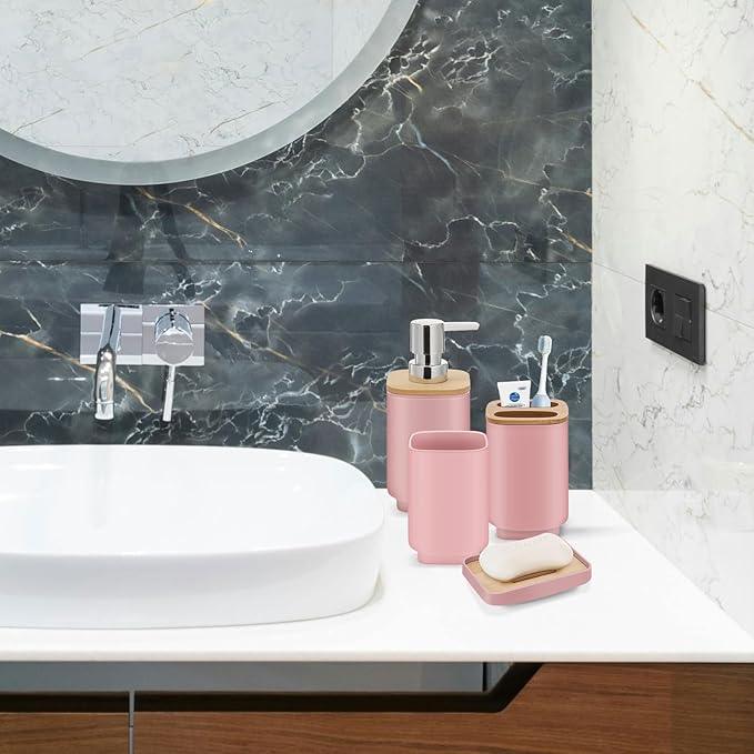 IMAVO Bathroom Accessories Set,Pink Bathroom Set,11 Pieces Bathroom Accessory Set,Trash Can for Bathroom Accessories Décor and Housewarming Gifts - ModernBath