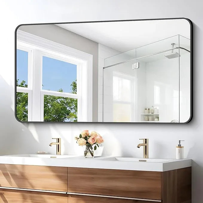 30x55 inch Bathroom Mirror,Black Rectangle Mirror,Wall Mounted Bathroom Frame Vanity Mirror with Round Corner for Bedroom Living Room, Entryway Hangs Horizontal or Vertical - ModernBath