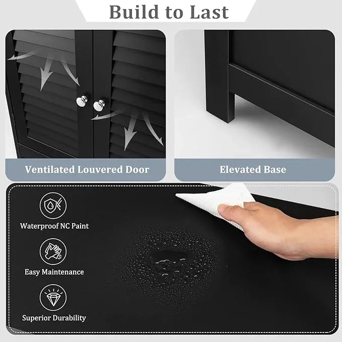 Tangkula Bathroom Floor Cabinet, Wooden Freestanding Storage Cabinet with Double Shutter Door & Adjustable Shelf, Storage Cabinet for Bathroom Living Room (Black) - ModernBath