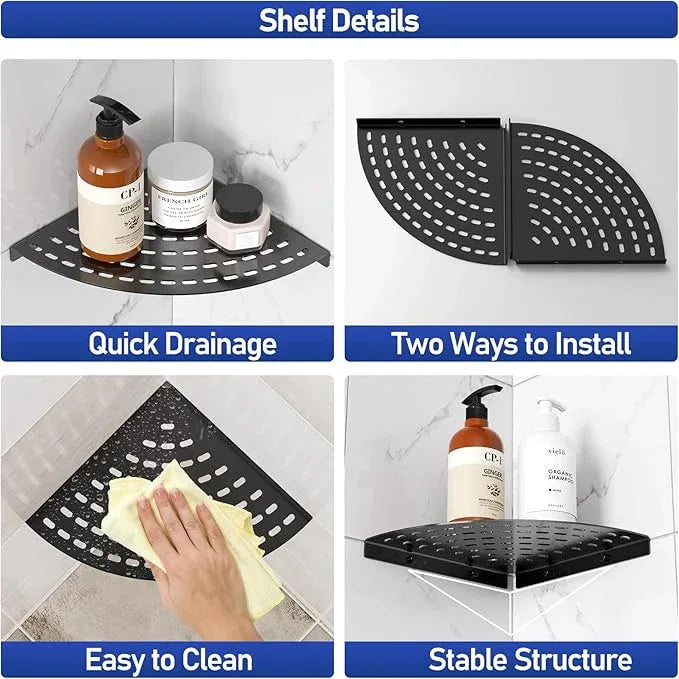 2 Pack Corner Shower Shelves 304 Stainless Steel Shower Corner Shelf Matte Black 8 in Corner Shower Shelf Prevent Rust Drilling Installation - ModernBath