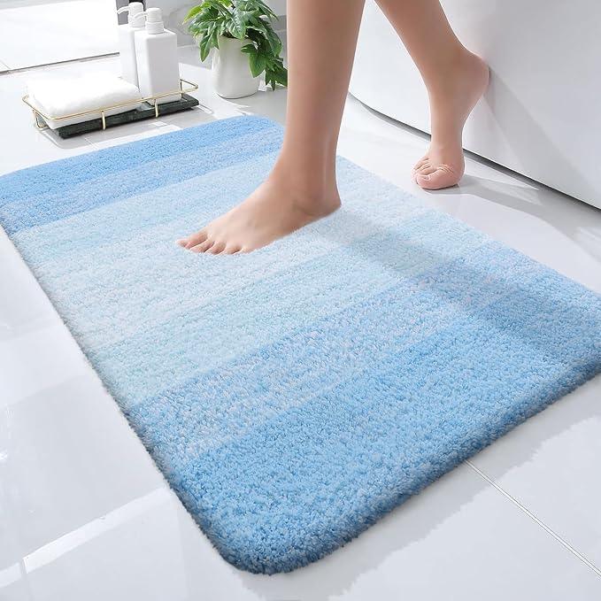 OLANLY Bathroom Rugs Mat 24x16, Extra Soft Absorbent Microfiber Bath Rugs, Rubber Backing, Quick Dry, Machine Washable Bath Mats for Bathroom Floor, Tub and Shower, Home Decor Accessories, Sky Blue - ModernBath