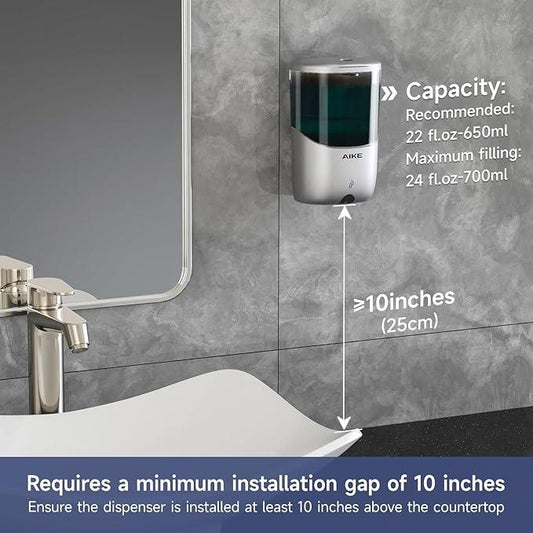 AIKE Liquid Automatic Wall Mount Soap Dispenser,Battery Operated Model AK1216,Silver - ModernBath