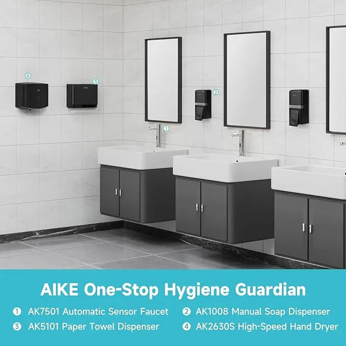 AIKE Wall Mount Liquid Soap Dispenser, 27oz Large Capacity with Extended Pump for Commercial Bathrooms,AK1008(Black) - ModernBath