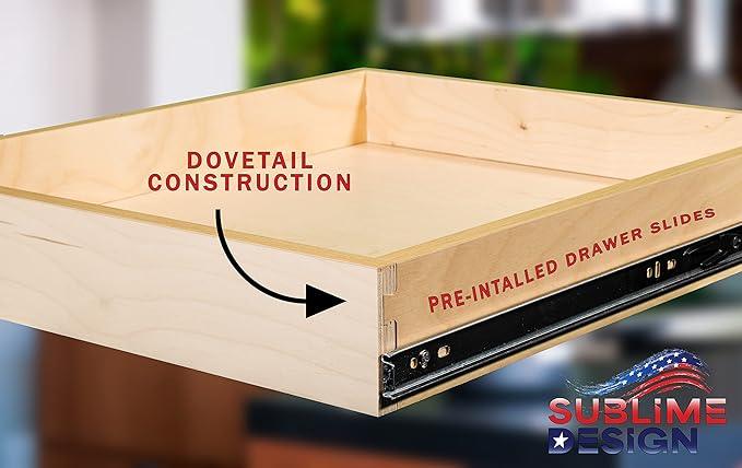 Sublime Design - Standard Size - Pull Out Kitchen Drawers | Slide Out Shelves for Kitchen Cabinets | Pull Out Home Organizer (Bottom Mounting, 23 Inch W/Drawer Slides (22” Drawer Box)) - ModernBath