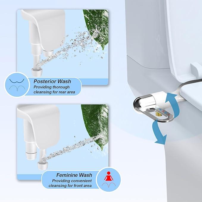 Jeriussg Bidet Attachment for Toilet Ultra Slim Non-Electric Bidet for Standard Toilet Self-Cleaning Dual Nozzle Adjustable Pressure, Feminine Wash Bidet Attachment - ModernBath