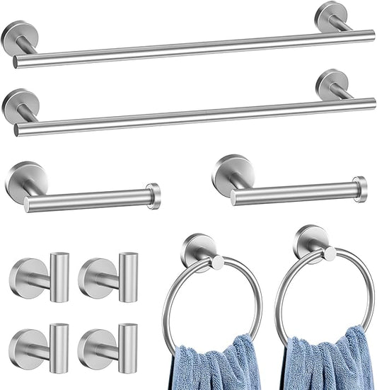 DUMDER 10-Piece Brushed Nickel Towel Bar Set,Bathroom Hardware Accessories Set,23.6 Inch Towel Bar-Towel Racks Set,Stainless Steel Wall Mounted Brushed Towel Holder Set