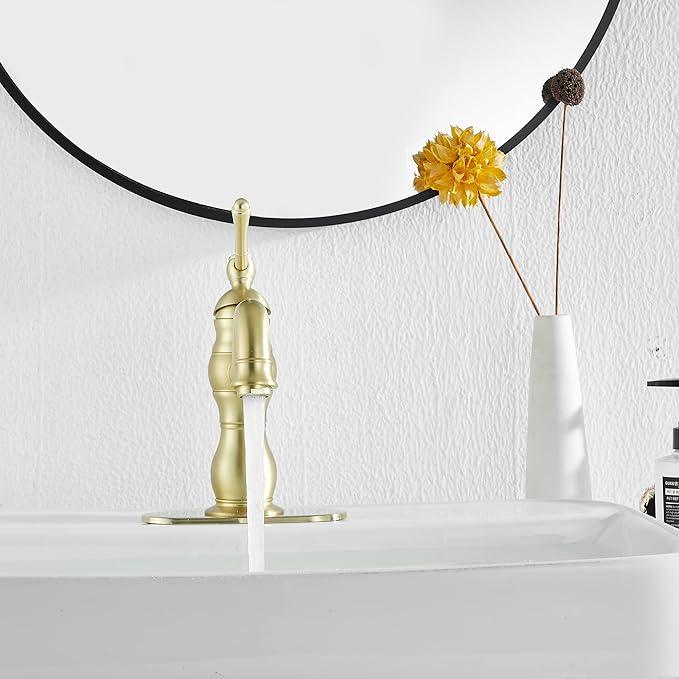 Bathroom Faucet Brushed Gold GGStudy 360° Swivel Bathroom Vanity Faucet Single Handle One Hole Bathroom Sink Faucet Basin Matching Pop Up Drain with Overflow - ModernBath