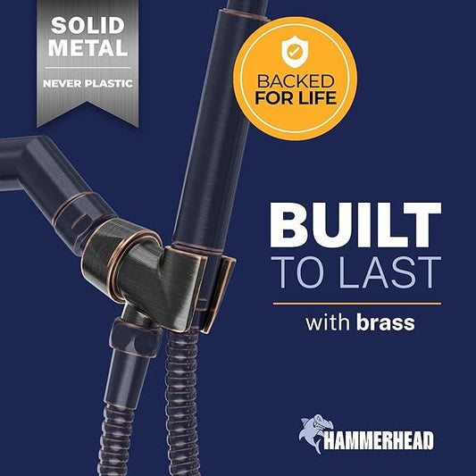 HammerHead Showers Solid Metal Handheld Showerhead Holder, Adjustable Wand Holder with Universal Wall Hook Bracket and Brass Pivot Ball, Oil Rubbed Bronze - ModernBath