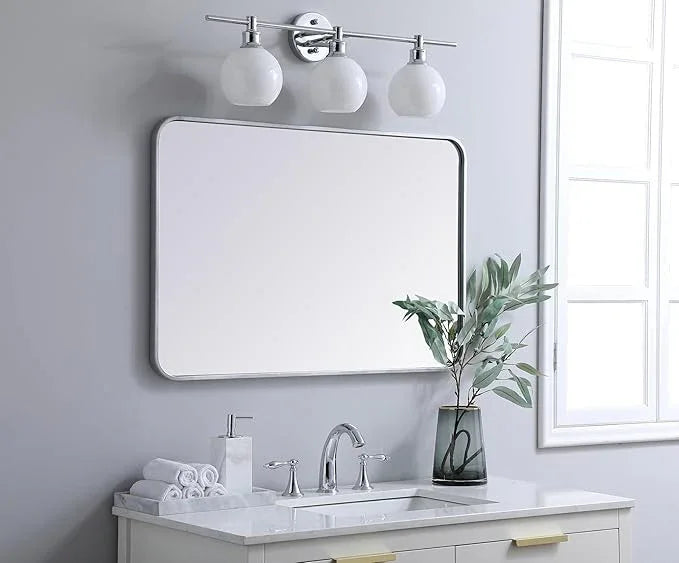 ARS Concepts Aura, Soft Corner Metal Rectangular Mirror 24X36 Inch in, Modern, Silver - ModernBath