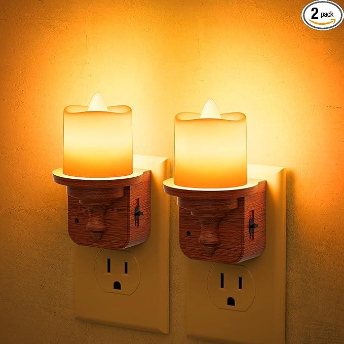 JandCase Flameless Candle Night Light, 2 Pack Night Lights Plug into Wall, 2000K Amber, 0-100LM Dimmable Nightlight, Dusk to Dawn Sensor Light for Dinning Room, Living Room, Bathroom, Hallway - ModernBath