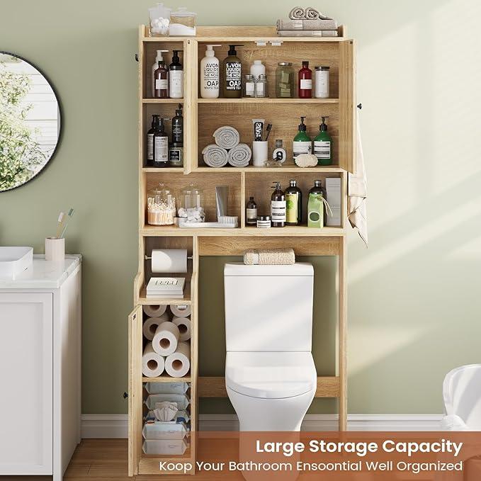 Itaar Over The Toilet Storage Cabinet, Farmhouse Rattan Bathroom Cabinet, Over Toilet Bathroom Organizer with Rattan Barn Doors & Toilet Paper Holder Stand, for Restroom, Laundry - ModernBath