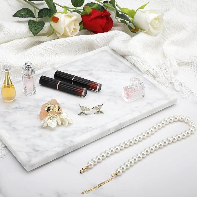 Real Luxurious Natural Marble Tray - 12x8 Inch Marble Vanity Tray for Perfume Display, Jewelry Organizer, Bathroom & Home Decor -Heavy Duty Non-Slip Stone Tray (Non-Resin/Non-Ceramic) - ModernBath