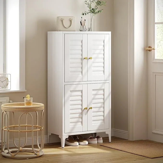 46''H Metal Small Bathroom Storage Cabinet with 4 Doors and Adjustable Shelves, Pantry Cabinet for Home, Kitchen, Assembly Required, White - ModernBath