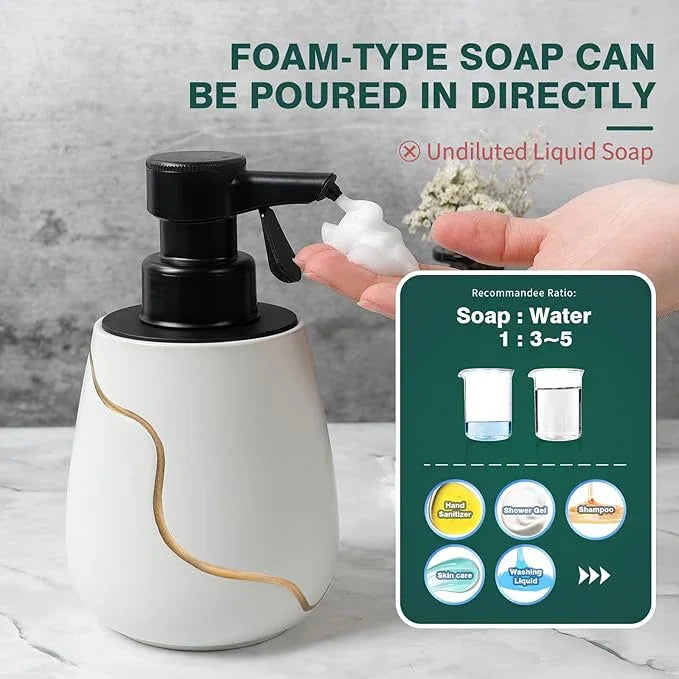 BosilunLife Automatic Foaming Soap Dispenser - Battery Operated Foam Hand Soap Electric Dispenser for Bathroom Ceramic Smart Auto Dish Soap Dispenser for Kitchen Waterproof, White,17 oz - ModernBath
