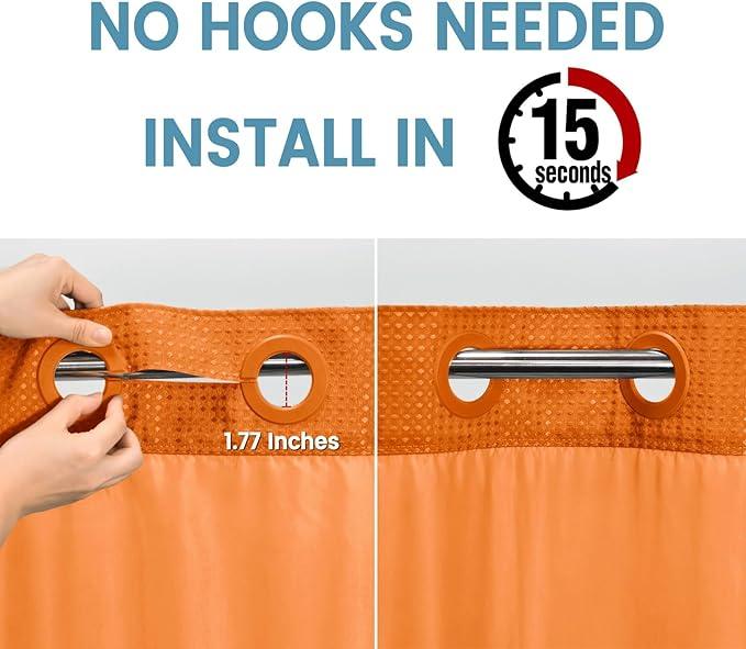 EUTXL Burnt Orange No Hook Shower Curtain with Snap in Liner,230GSM Waffle Weave Shower Curtains for Bathroom,71W x 74H - ModernBath