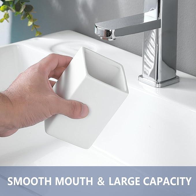 White Ceramic Toothbrush Holder - Square Bathroom Toothbrush Holder, Toothbrush Cup Holder Aesthetic Toothpaste Holder, Modern Family Size Toothbrush Organizer, Bathroom Tumbler Cup - ModernBath
