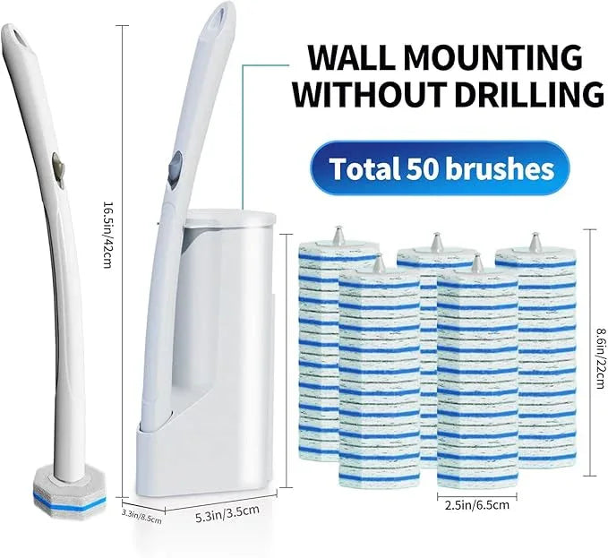 Disposable Toilet Brush Cleaning System with 50pcs Refills Pads Replacement Heads, Toilet Cleaning Stick, Wall Mounted Toliet Wand Kit Bathroom Maintenance, Toilet Bowl Cleaner Wands Holder and Set - ModernBath