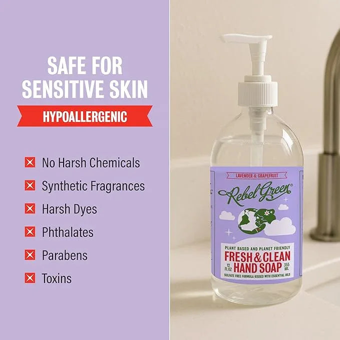 Rebel Green Fresh & Clean Hand Soap - Natural Liquid Hand Soap for Bathroom & Kitchen - Lavender & Grapefruit, 12 Fl oz, Pack of 2 - ModernBath