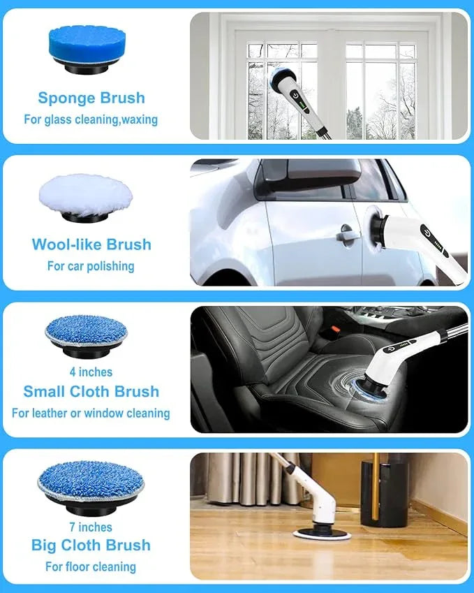 Leebein Electric Spin Scrubber, Cordless Cleaning Brush with 8 Replaceable Brush Heads, Tub and Floor Tile 360 Power Scrubber Dual Speed with Adjustable & Detachable Handle for Bathroom Kitchen Car - ModernBath