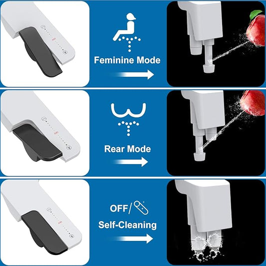 Bidet Attachment for Toilet, Toilet Bidet with Dual Self-Cleaning Nozzles, Rear and Feminine Wash, Adjustable Spray Pressure, Easy Installation, Hygienic Bathroom Accessory, Black