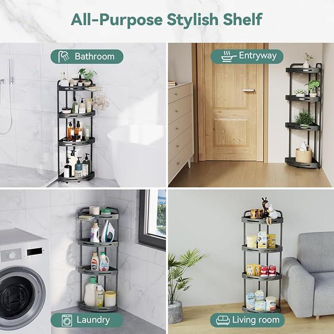 Corner Shower Caddy Stand, 4 Tier Standing Shower Organizer with Soap Holder, Rustproof Shower Shelves for Bathroom Shampoo Storage, Grey - ModernBath
