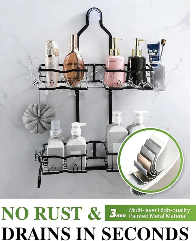 CUETWT Shower Caddy Hanging, Rustproof Shower Organizer Over Showerhead with Hooks for Razor & Sponge, Bathroom Storage Rack with Soap Holder for Shampoo - ModernBath